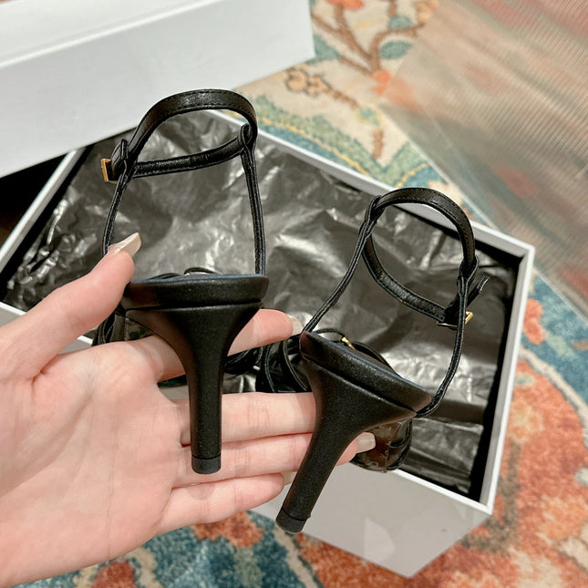 TRIOMPHE SANDAL 85 MM IN BLACK LAMBSKIN