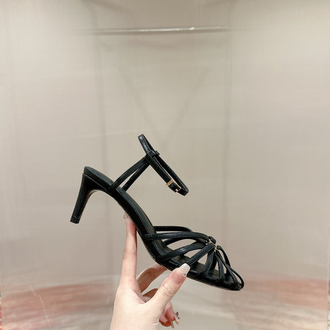 TRIOMPHE SANDAL 85 MM IN BLACK LAMBSKIN