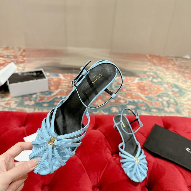 TRIOMPHE SANDAL 85 MM IN POWDER BLUE LAMBSKIN