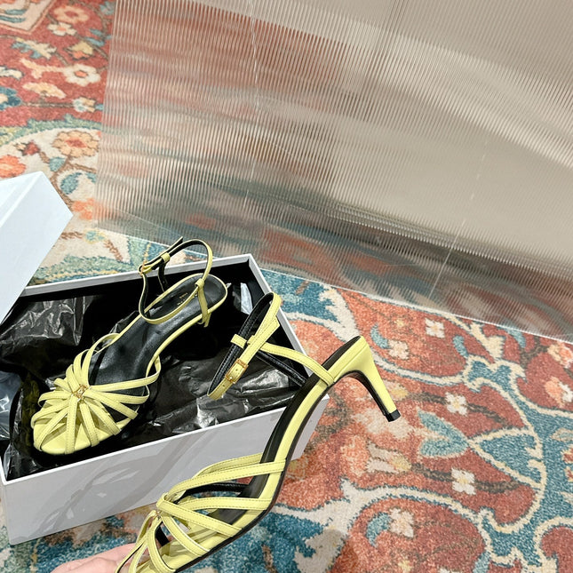 TRIOMPHE SANDAL 85 MM IN LIGHT YELLOW LAMBSKIN