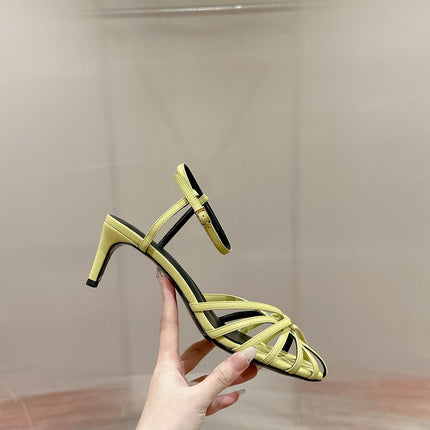 TRIOMPHE SANDAL 85 MM IN LIGHT YELLOW LAMBSKIN