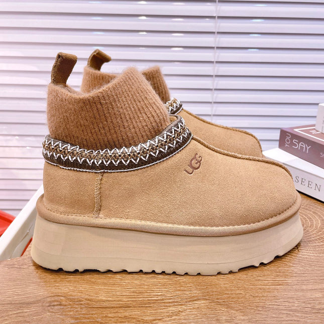 SNOW BOOTS IN CIDER BROWN SUEDE WITH ETHNIC STYLE SOCK