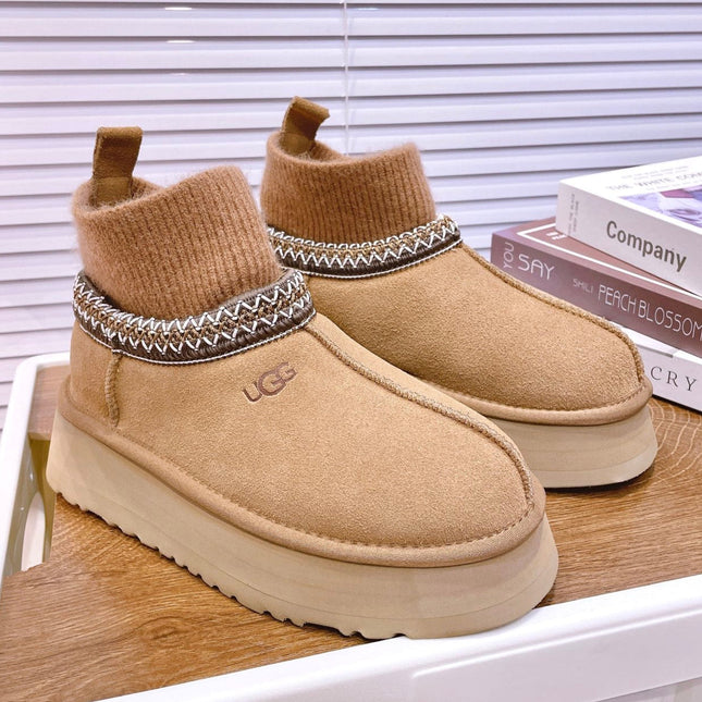 SNOW BOOTS IN CIDER BROWN SUEDE WITH ETHNIC STYLE SOCK