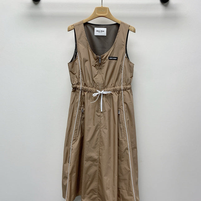 MIUMIU DRAWSTRING WAIST BLAZER DRESS WITH CREW NECK 268044