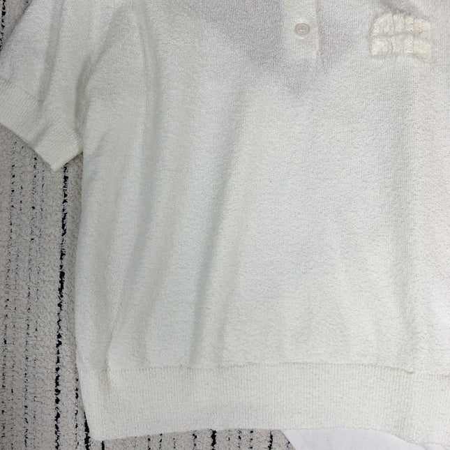 MIUMIU BUTTON-UP KNIT SWEATER WITH LAPEL COLLAR 268101