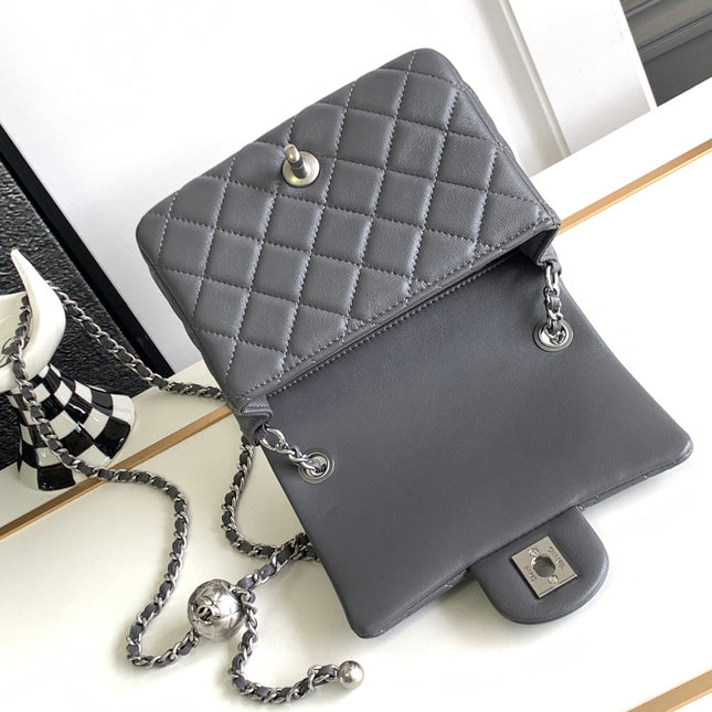 CC SMALL 17 FLAP BAG IN DARK GREY CALFSKIN