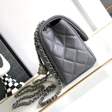 CC SMALL 17 FLAP BAG IN DARK GREY CALFSKIN