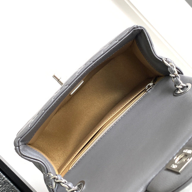 CC SMALL 17 FLAP BAG IN DARK GREY CALFSKIN