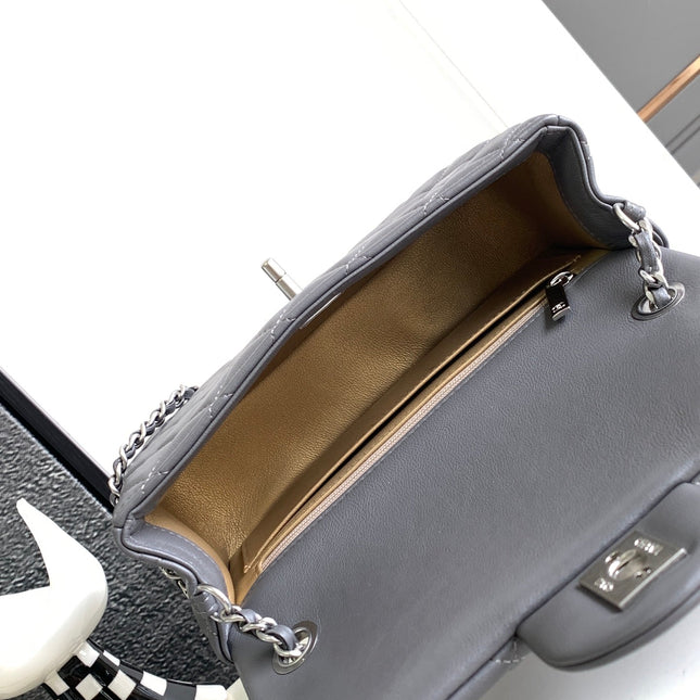 CC MINI 20 FLAP BAG IN DARK GREY CALFSKIN