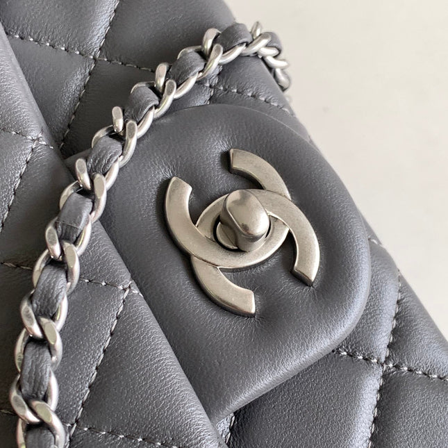 CC MINI 20 FLAP BAG IN DARK GREY CALFSKIN