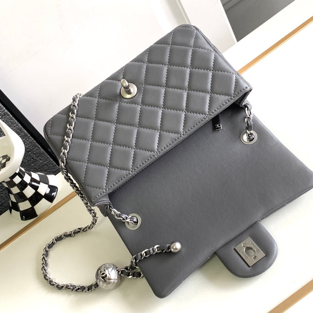 CC MINI 20 FLAP BAG IN DARK GREY CALFSKIN