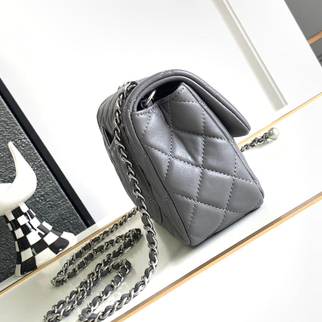 CC MINI 20 FLAP BAG IN DARK GREY CALFSKIN