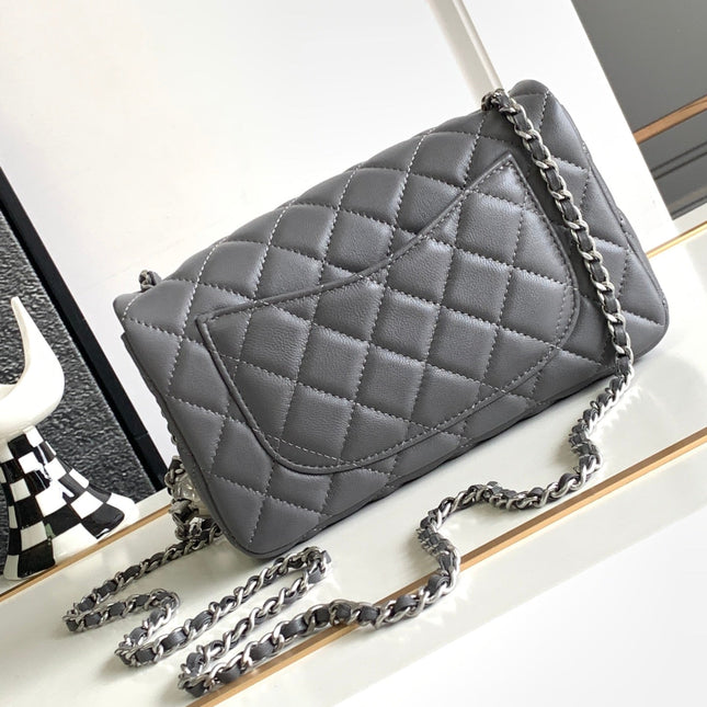 CC MINI 20 FLAP BAG IN DARK GREY CALFSKIN