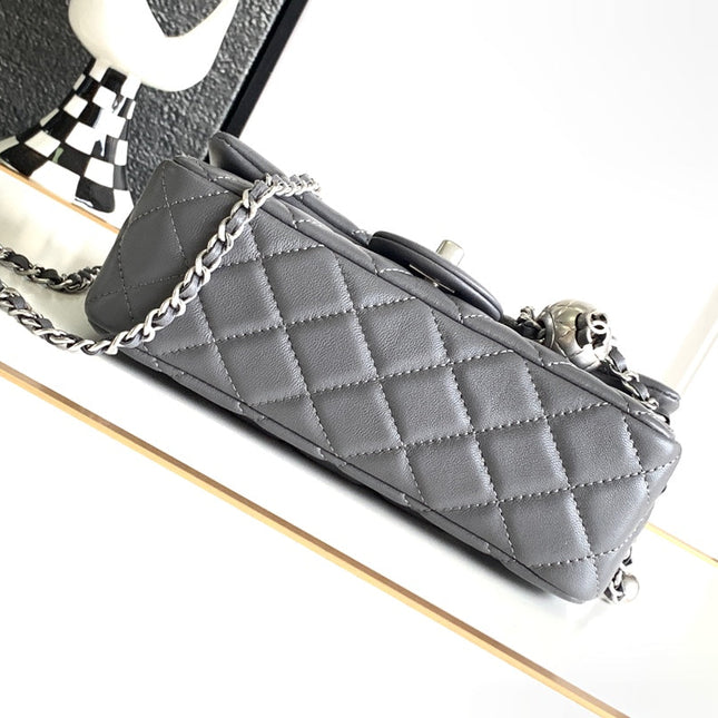 CC MINI 20 FLAP BAG IN DARK GREY CALFSKIN