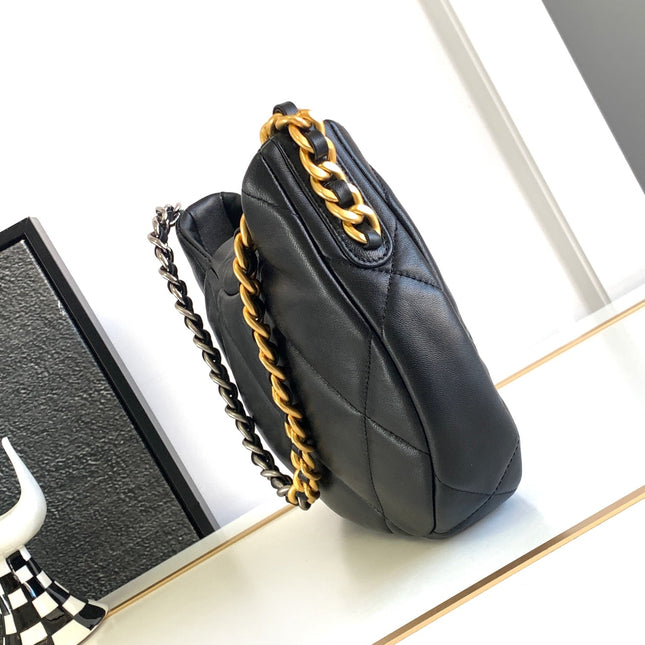 CC LARGE 30 HOBO BAG IN BLACK CALFSKIN MIX METAL HARDWARE