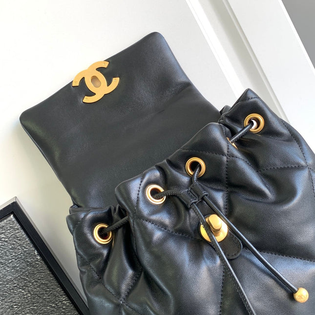 CC BACKPACK 26 IN BLACK CALFSKIN WITH GOLD HARDWARE