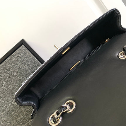 CHANEL 25S FLAP BAG 25 CM IN WHITE MIX BLACK SEQUINS