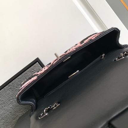 CC 25 GRAFFITI SEQUINS FLAP BAG BLACK MIX PINK