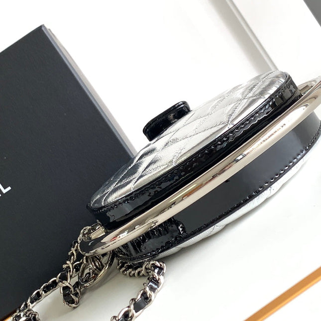 CC MINI 18 EARTH GLOBE ORB CHAIN BAG IN SILVER CALFSKIN