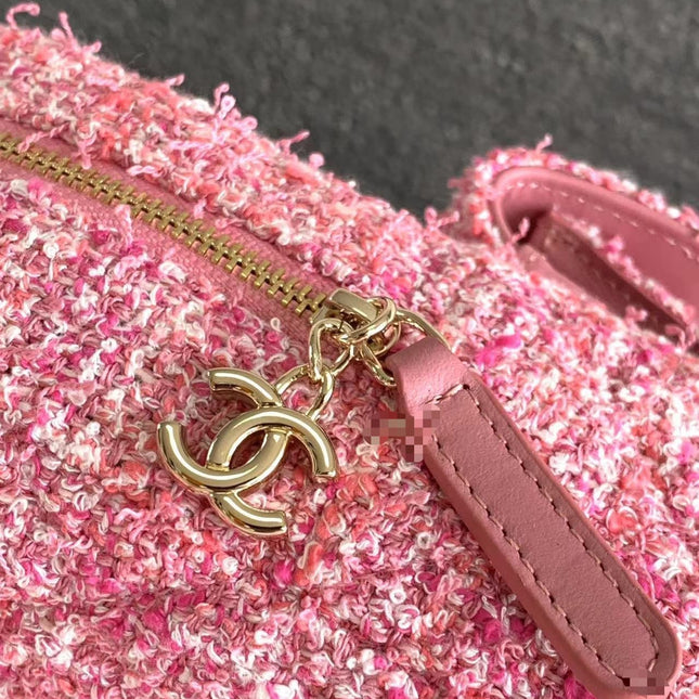 CC CLASSIC MINI 18 BACKPACK LIGHT PINK WOOL TWEED MIXED FIBERS GOLD TONE METAL