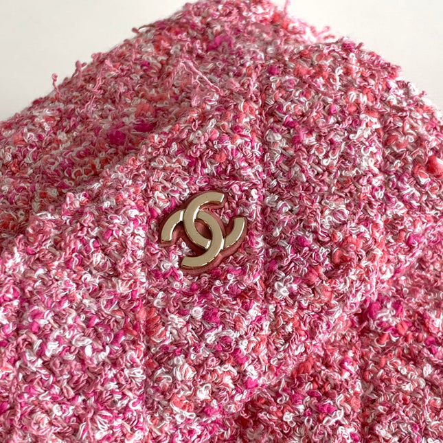 CC CLASSIC MINI 18 BACKPACK LIGHT PINK WOOL TWEED MIXED FIBERS GOLD TONE METAL