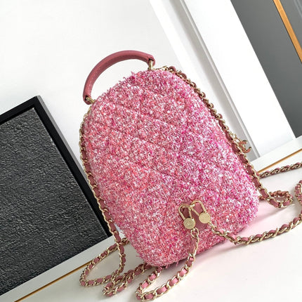 CC CLASSIC MINI 18 BACKPACK LIGHT PINK WOOL TWEED MIXED FIBERS GOLD TONE METAL