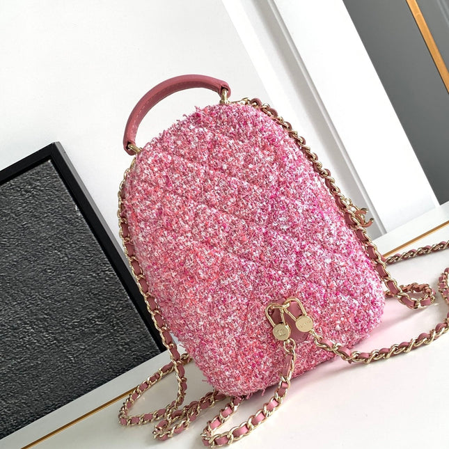 CC CLASSIC MINI 18 BACKPACK LIGHT PINK WOOL TWEED MIXED FIBERS GOLD TONE METAL