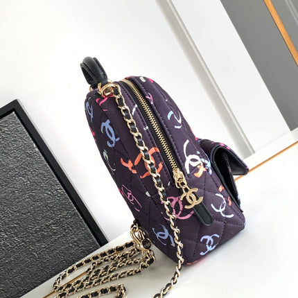 CC CLASSIC MINI 18 BACKPACK COLORFUL WOOL COTTON MIXED FIBERS GOLD TONE METAL