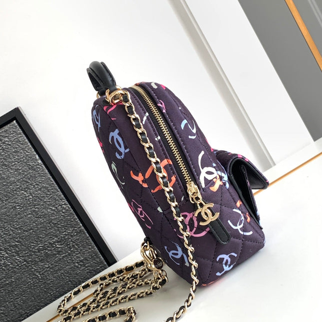 CC CLASSIC MINI 18 BACKPACK COLORFUL WOOL COTTON MIXED FIBERS GOLD TONE METAL