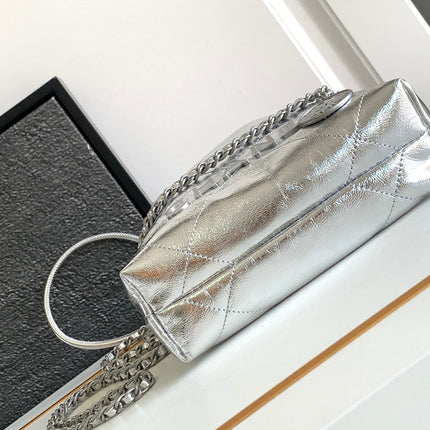 CC 22 BAG IN SILVER SHINY CALFSKIN AND GOLD METAL