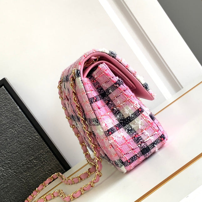 CC MEDIUM 25 CLASSIC BAG IN LIGHT PINK MIX BLACK WOOL TWEED