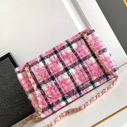 CC MEDIUM 25 CLASSIC BAG IN LIGHT PINK MIX BLACK WOOL TWEED