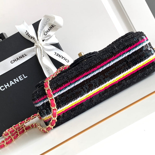 MINI 20 CLASSIC HANDBAG IN BLACK EMBROIDERED TWEED SEQUINS