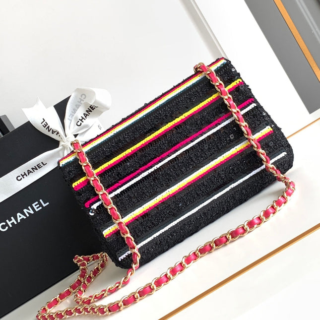 MINI 20 CLASSIC HANDBAG IN BLACK EMBROIDERED TWEED SEQUINS