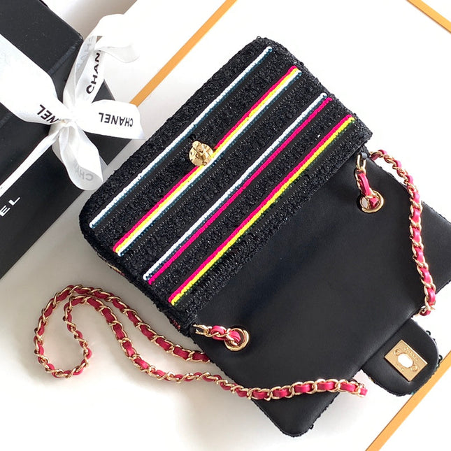 MINI 20 CLASSIC HANDBAG IN BLACK EMBROIDERED TWEED SEQUINS