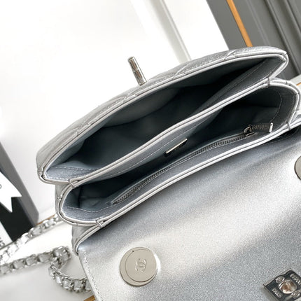 CC MINI 19 FLAP BAG IN SILVER CALFSKIN
