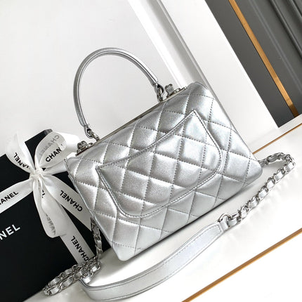 CC MINI 19 FLAP BAG IN SILVER CALFSKIN