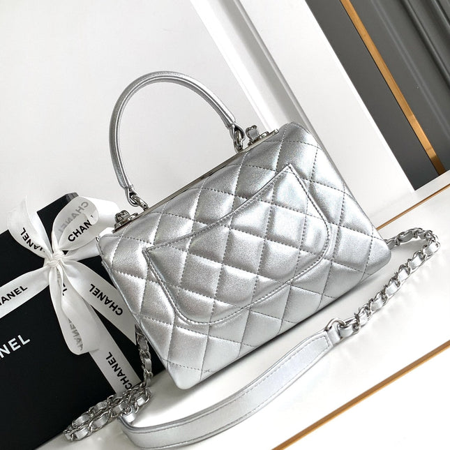 CC MINI 19 FLAP BAG IN SILVER CALFSKIN