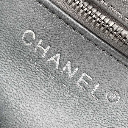 CC MINI 19 FLAP BAG IN SILVER CALFSKIN