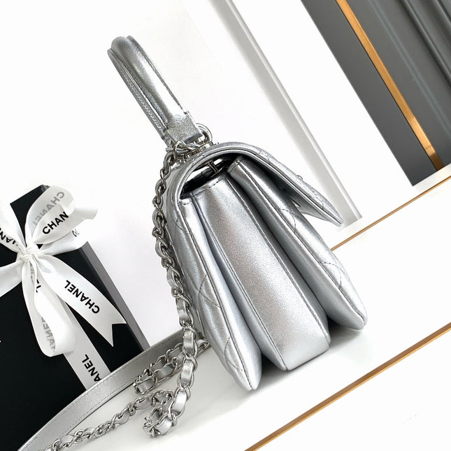 CC MINI 19 FLAP BAG IN SILVER CALFSKIN