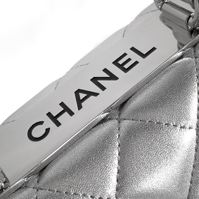 CC MINI 19 FLAP BAG IN SILVER CALFSKIN