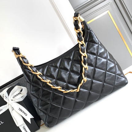 CHANEL 25S HOBO BAG 32 CM IN BLACK LAMBSKIN WITH GOLD HARDWARE