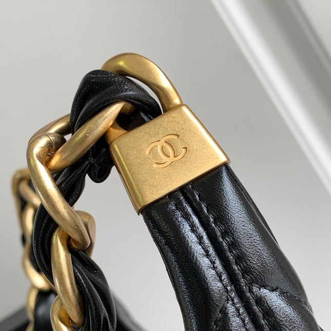 CHANEL 25S HOBO BAG 32 CM IN BLACK LAMBSKIN WITH GOLD HARDWARE