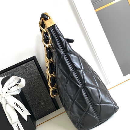 CHANEL 25S HOBO BAG 32 CM IN BLACK LAMBSKIN WITH GOLD HARDWARE