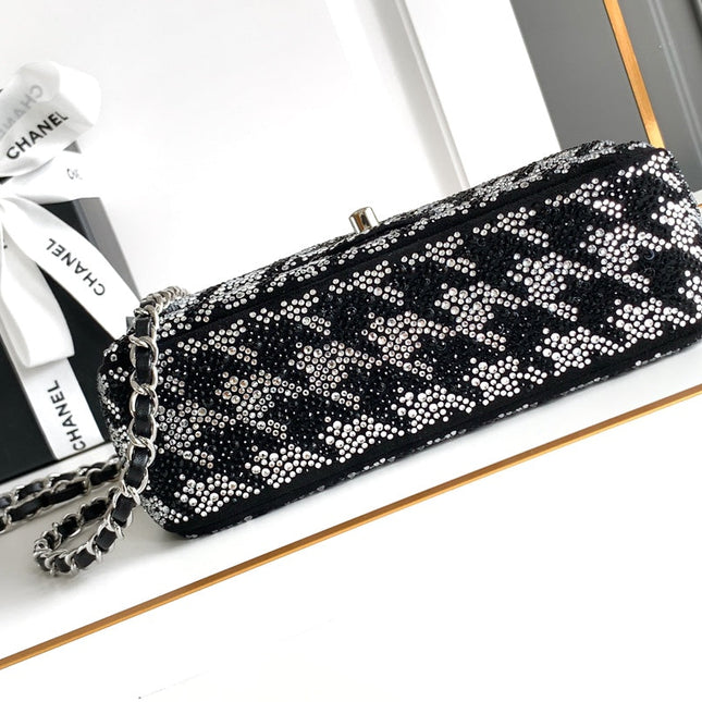 CC 21 EVENING BAG IN BLACK MIX SILVER CALFSKIN