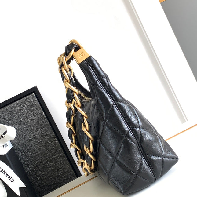 CHANEL 25S HOBO BAG 26 CM IN BLACK LAMBSKIN WITH GOLD HARDWARE