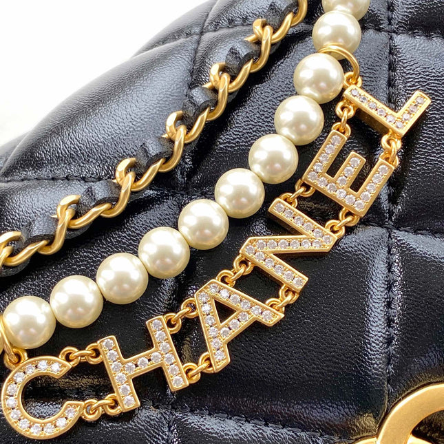 CC MINI 20 FLAP BAG IN BLACK LAMBSKIN GOLD HARDWARE