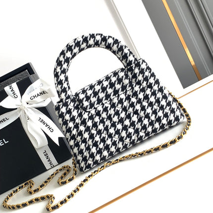 CC SMALL 20 KELLY SHOPPER BLACK MIX WHITE TWEED BRUSHED GOLD HARDWARE