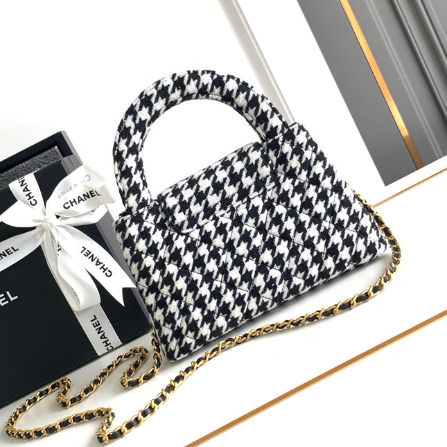 CC SMALL 20 KELLY SHOPPER BLACK MIX WHITE TWEED BRUSHED GOLD HARDWARE