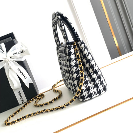 CC SMALL 20 KELLY SHOPPER BLACK MIX WHITE TWEED BRUSHED GOLD HARDWARE